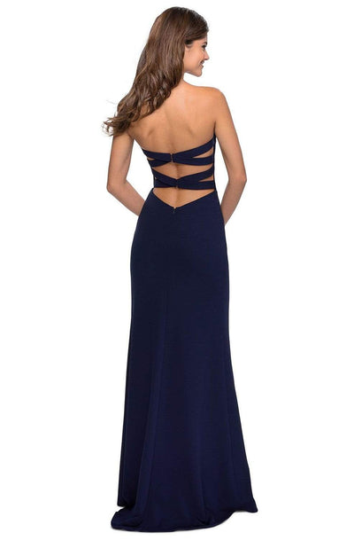 La Femme - Crisscross Strapless Sheath Dress with Slit 28835SC - 1 pc Navy in Size 4 and 1 pc Wine in Size 6 Available CCSALE