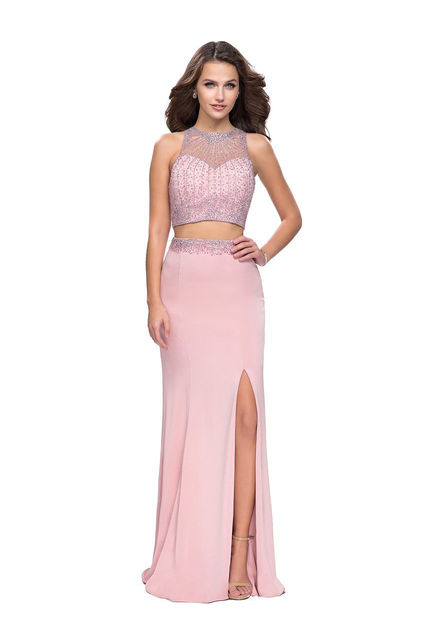 La Femme Gigi - 26063 Beaded Two-Piece Jersey Sheath Gown Special Occasion Dress 00 / Blush