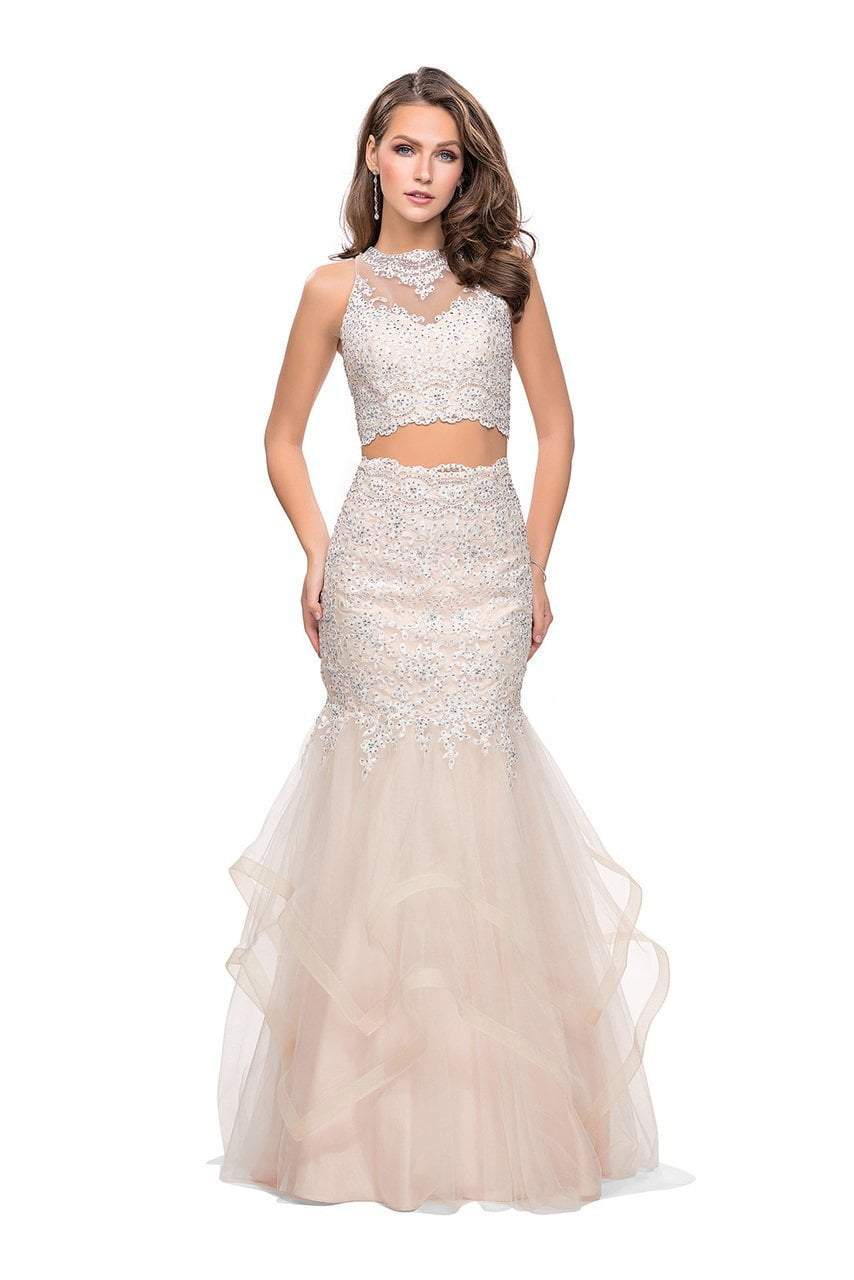 La Femme Gigi - 26071 Sheer High Halter Two-Piece Mermaid Gown Special Occasion Dress 00 / White