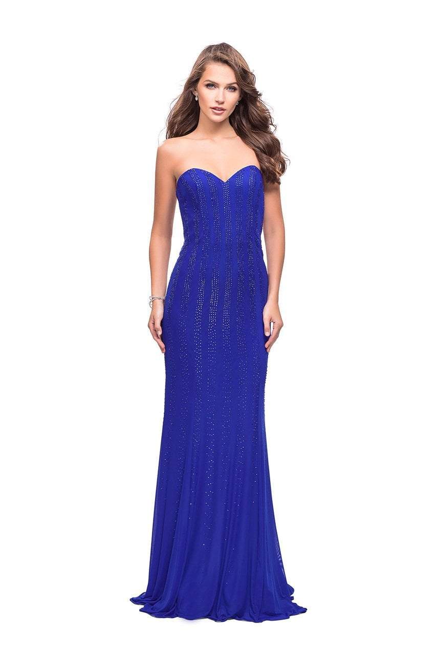 La Femme Gigi - 26289 Vertical Striped Beaded Sweetheart Sheath Dress Special Occasion Dress 00 / Royal Blue