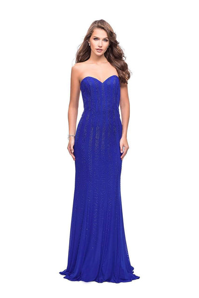 La Femme Gigi - 26289 Vertical Striped Beaded Sweetheart Sheath Dress Special Occasion Dress 00 / Royal Blue