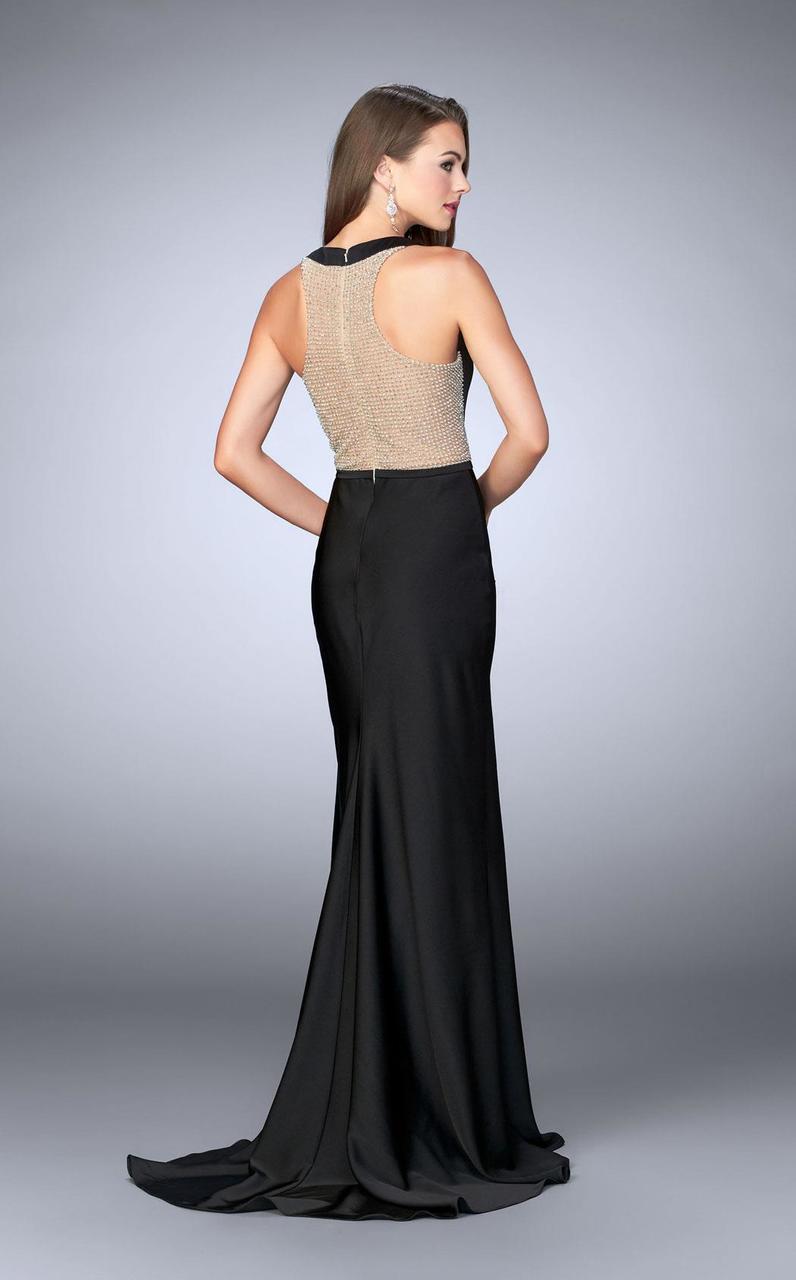 La Femme Halter Neck Hour Glass Illusion Jersey Prom Dress 23931SC - 1 pc Sapphire Blue in Size 6 Available CCSALE
