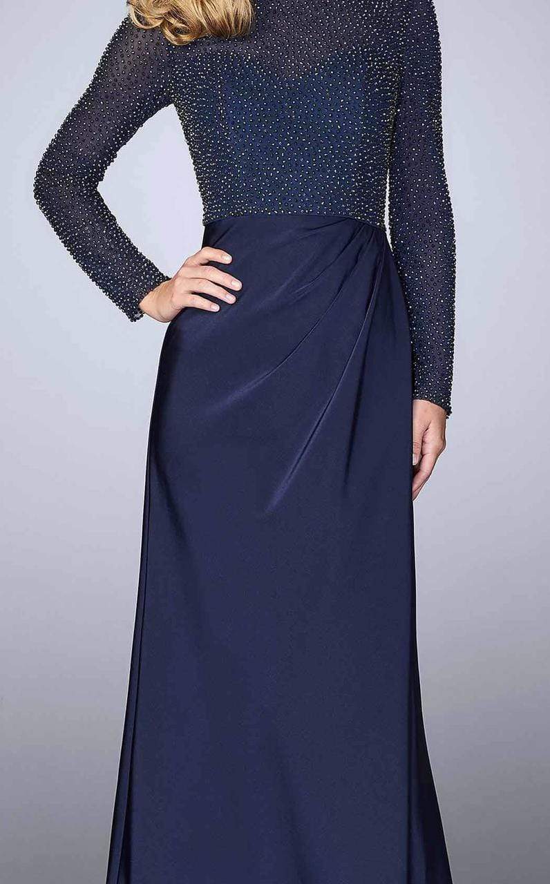 La Femme - Long Sleeve Beaded Bodice Draped Gown 24895SC CCSALE