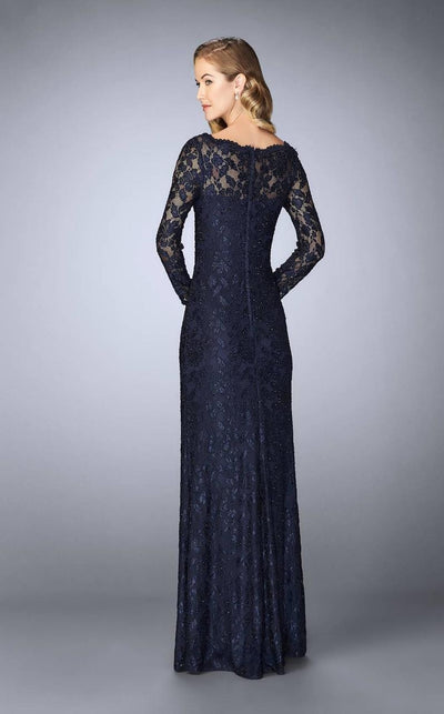 La Femme - Long-Sleeved Scalloped Lace Evening Gown 24869 CCSALE