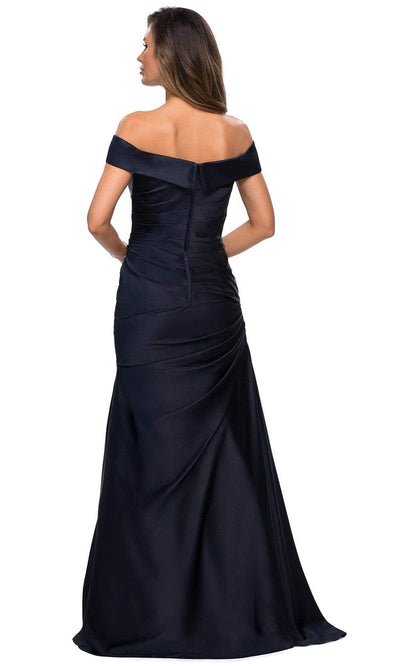 La Femme - Off Shoulder Draped Satin Gown 28103SC - 1 pc Navy In Size 10 Available CCSALE