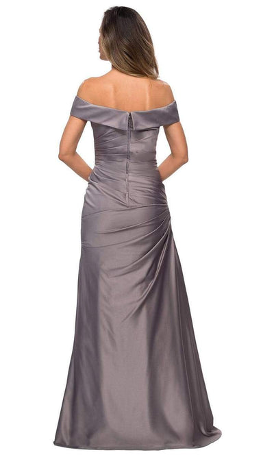 La Femme - Off Shoulder Draped Satin Gown 28103SC - 1 pc Navy In Size 10 Available CCSALE