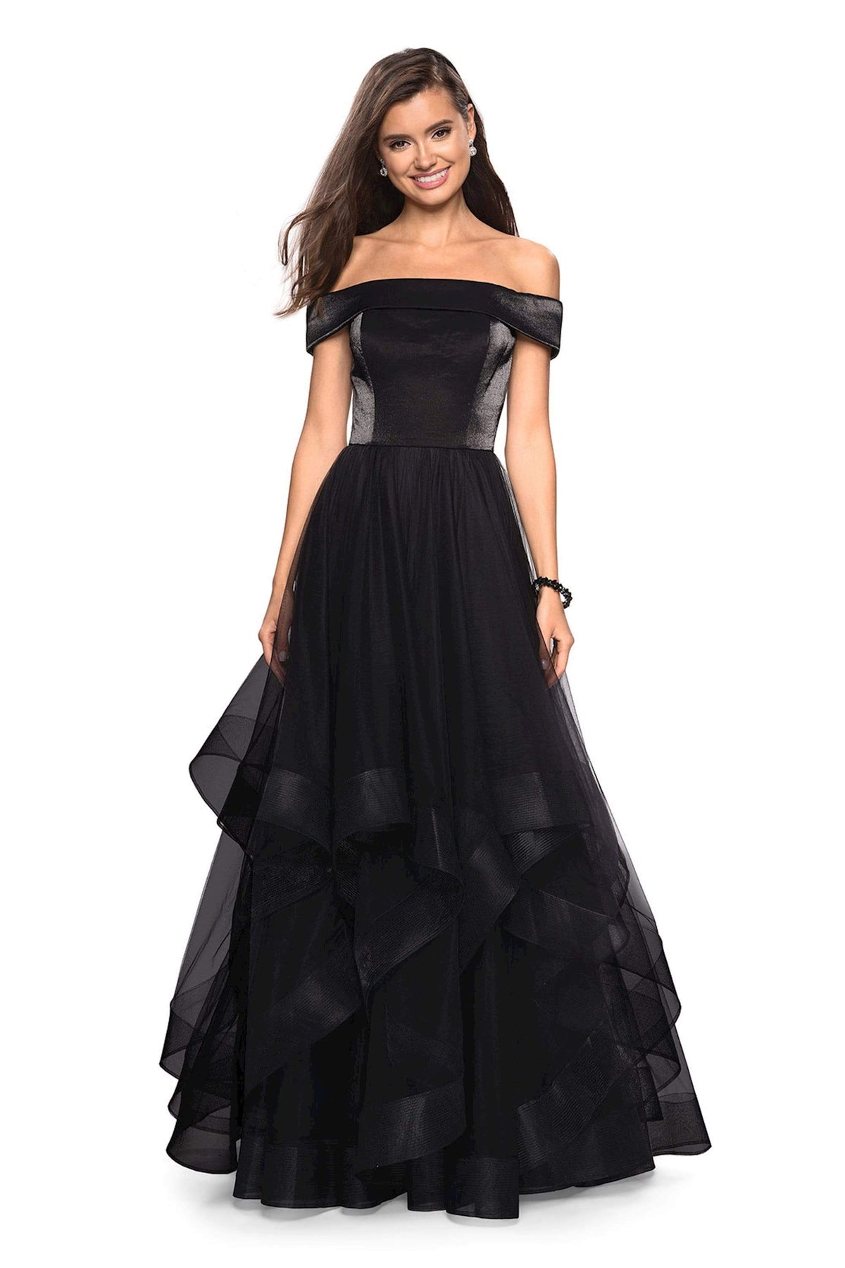 La Femme - Off-Shoulder Pleated A-Line Gown 27224 - 3 pcs Black In Size 2, 6 and 8 Available CCSALE 2 / Black