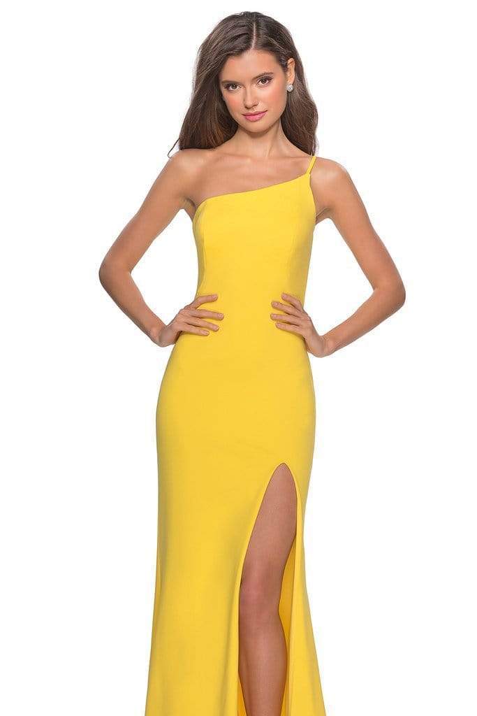 La Femme - One Shoulder High Slit Sheath Dress 28176SC CCSALE 0 / Yellow
