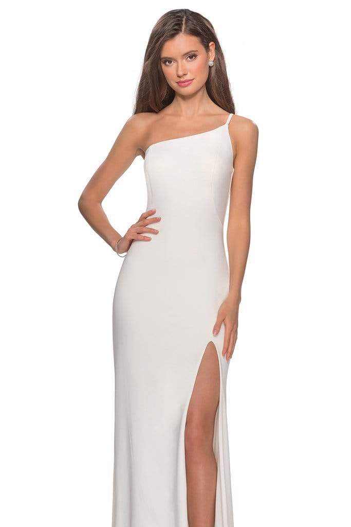 La Femme - One Shoulder High Slit Sheath Dress 28176SC CCSALE 2 / White