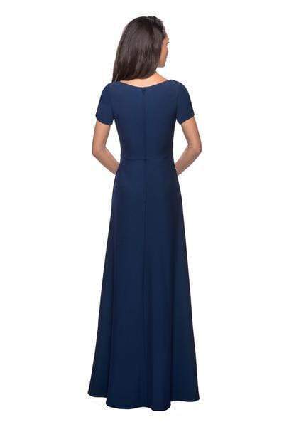 La Femme - Pleat-Ornate Short Sleeve A-Line Dress 27855SC - 1 pc Navy In Size 14 Available CCSALE 14 / Navy