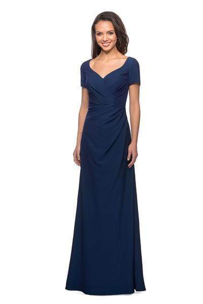 La Femme - Pleat-Ornate Short Sleeve A-Line Dress 27855SC - 1 pc Navy In Size 14 Available CCSALE 14 / Navy