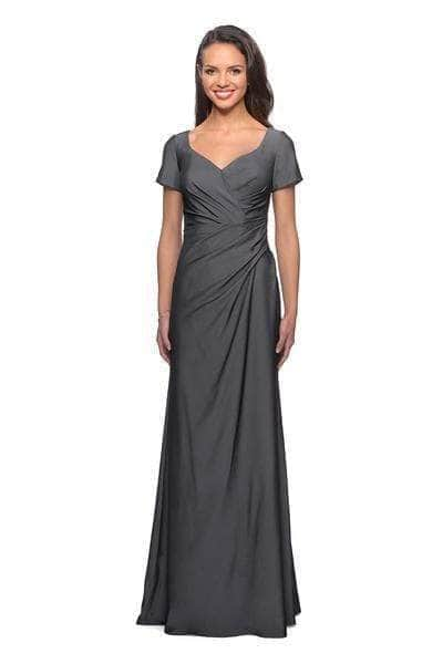 La Femme - Pleat-Ornate Short Sleeve A-Line Dress 27855SC Mother of the Bride Dresses 20 / Gunmetal