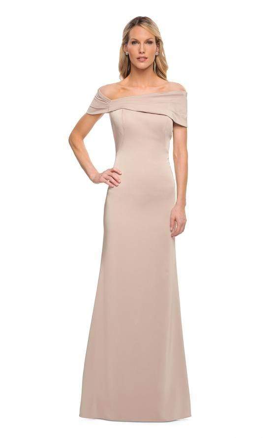 La Femme - Pleated Off Shoulder Sheath Dress 29537SC CCSALE 12 / Champagne