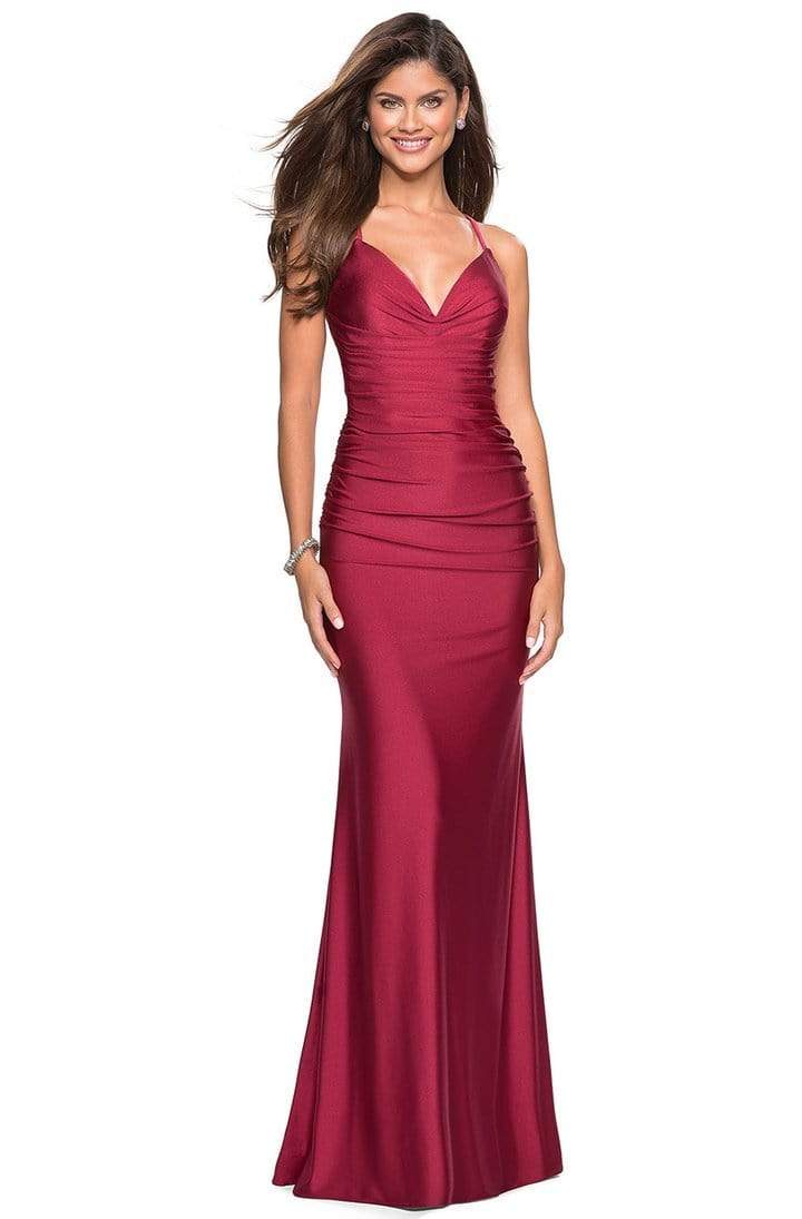 La Femme - Ruched Sweetheart Trumpet Evening Gown 27501SC CCSALE 4 / Burgundy