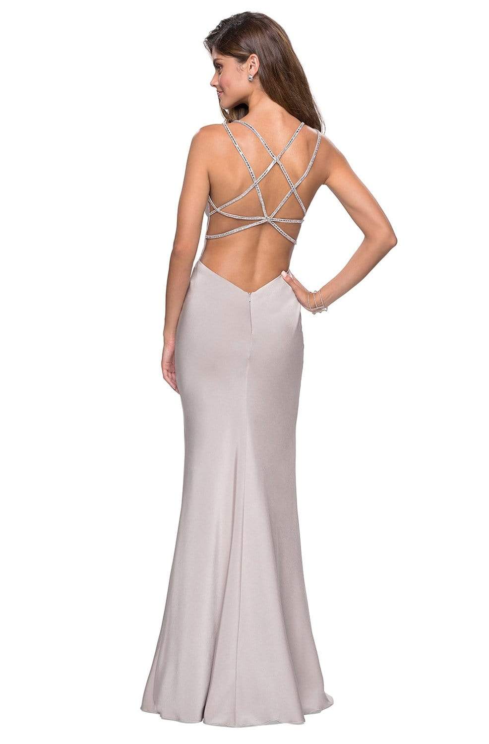 La Femme - Seamed Strappy Evening Dress with Slit 27519SC - 1 pc Blush in Size 4 and 1 pc Silver in Size 8 Available CCSALE