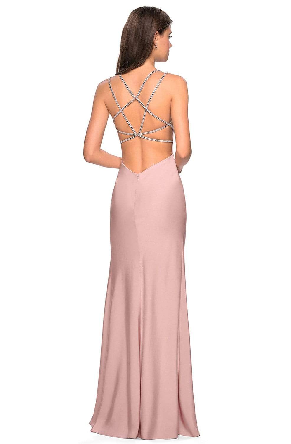 La Femme - Seamed Strappy Evening Dress with Slit 27519SC - 1 pc Blush in Size 4 and 1 pc Silver in Size 8 Available CCSALE