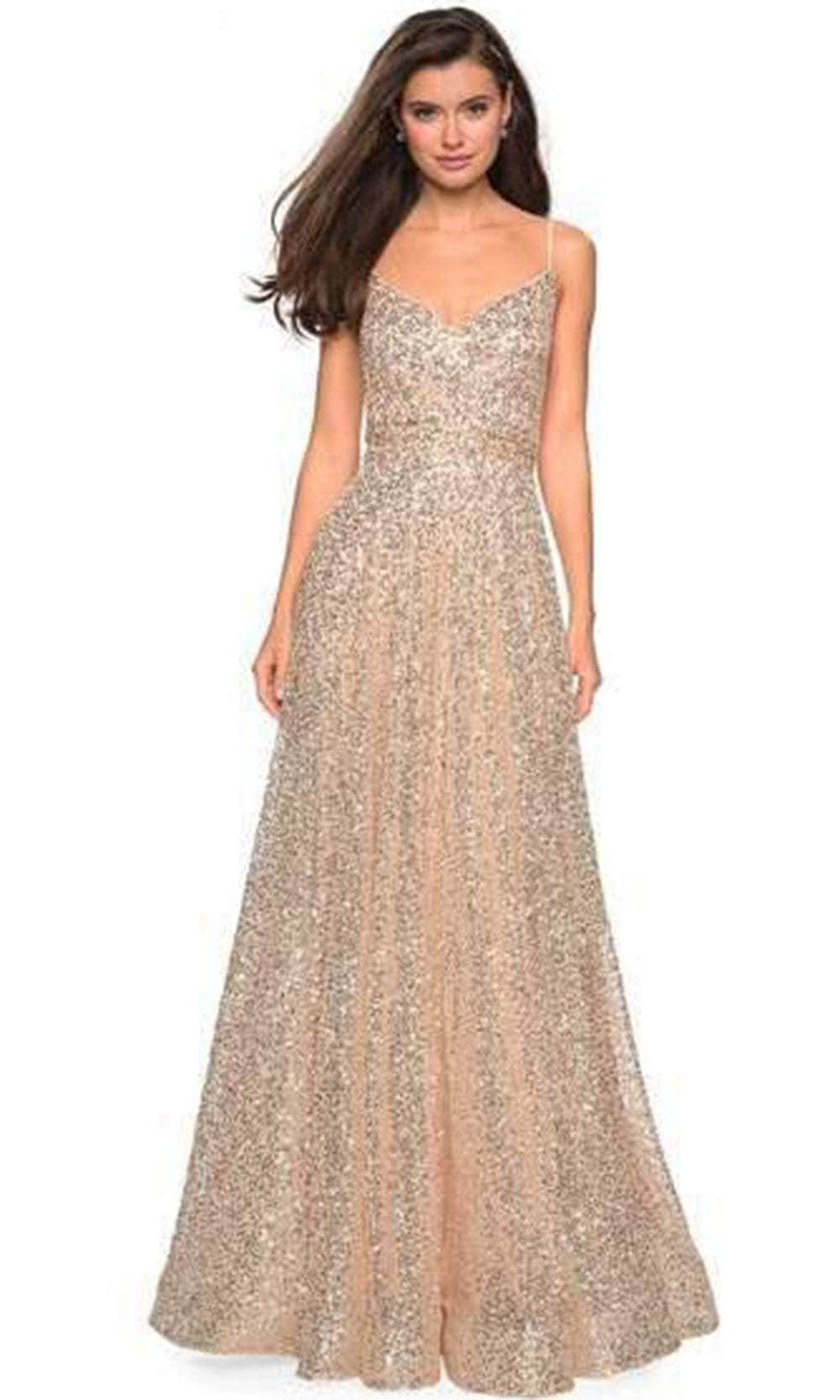 La Femme - Sequin-Ornate A-line Dress 27747SC - 1 pc Gold In Size 14 Available CCSALE 14 / Gold