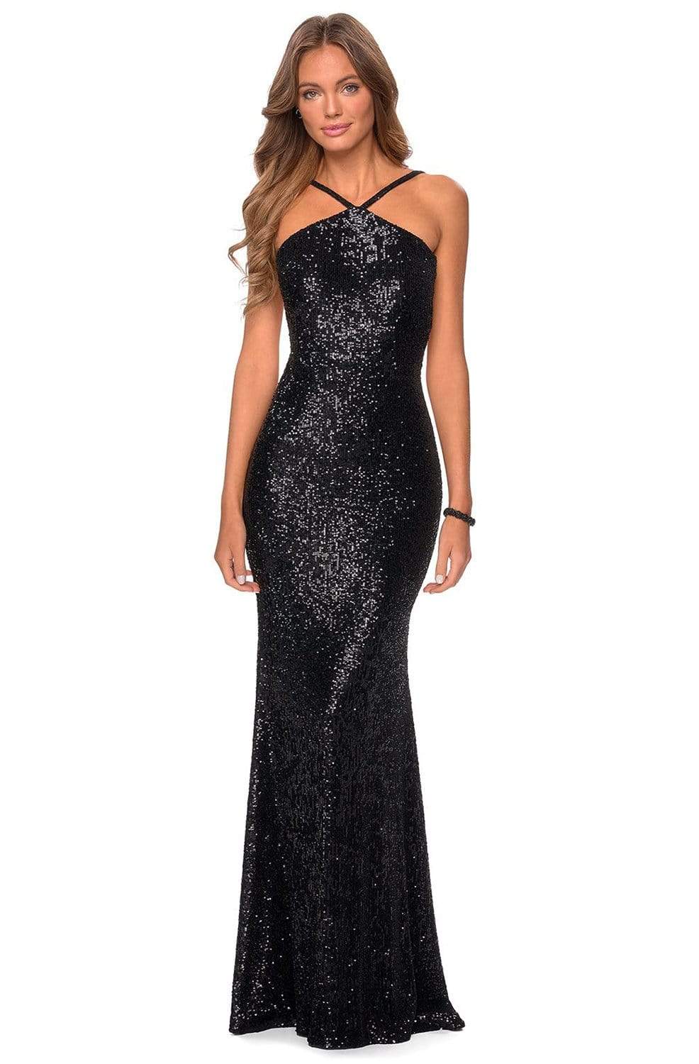 La Femme - Sleeveless Pyramid Neck Evening Dress 28650SC CCSALE