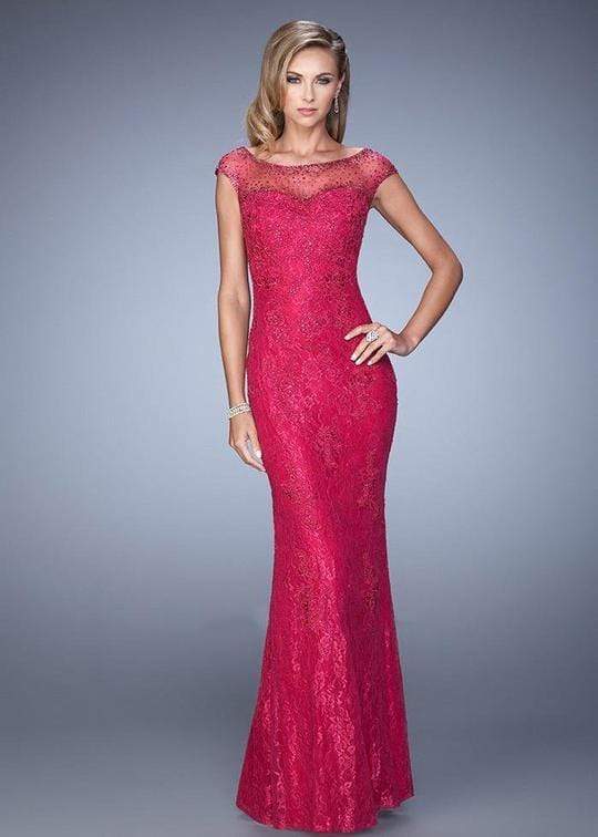 La Femme - Sparkling Lace Sheath Gown 20673 - 1 pc Platinum in Size 10 Available CCSALE 10 / Cranberry