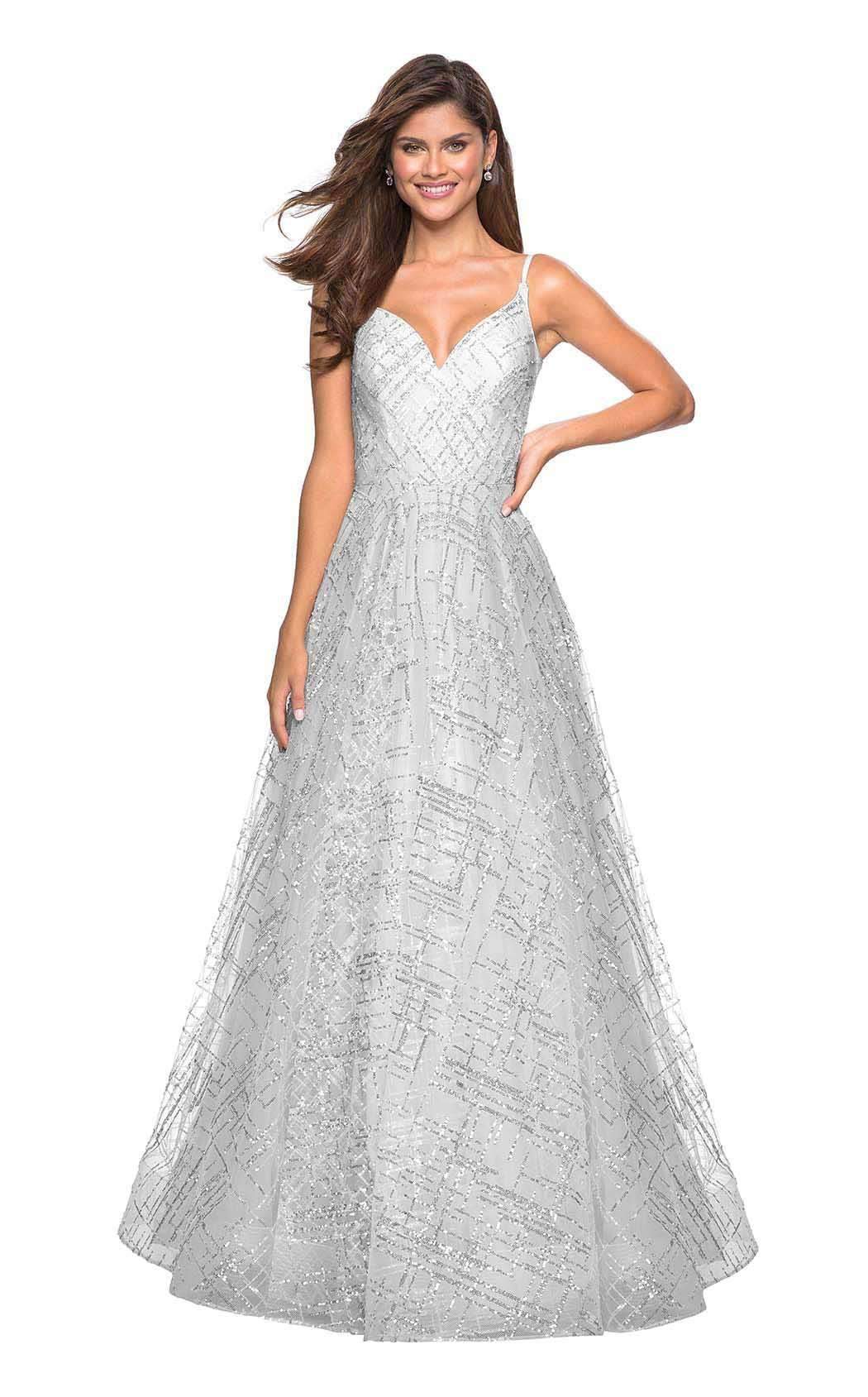 La Femme - Sparkling Sequin Sleeveless A-Line Dress 27199 - 1 pc Silver In Size 6 Available CCSALE 6 / Silver