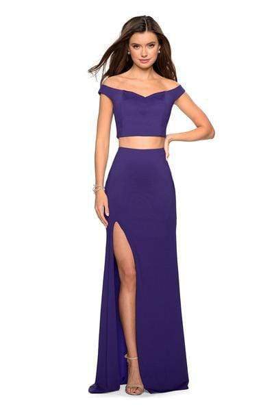 La Femme - Two Piece Off shoulder Gown with Slit 27496SC - 1 pc Indigo In Size 00 Available CCSALE 00 / Indigo