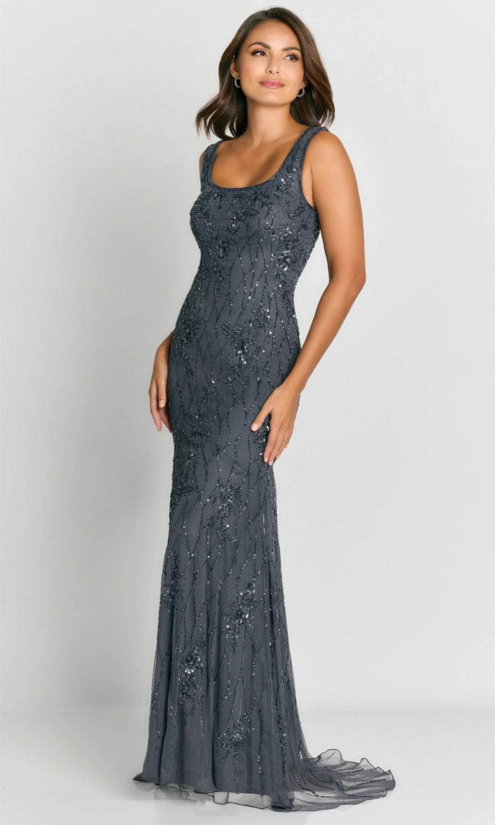 La Valleta LV6106 - Square Neck Beaded Evening Dress Special Occasion Dresses XS / Gunmetal