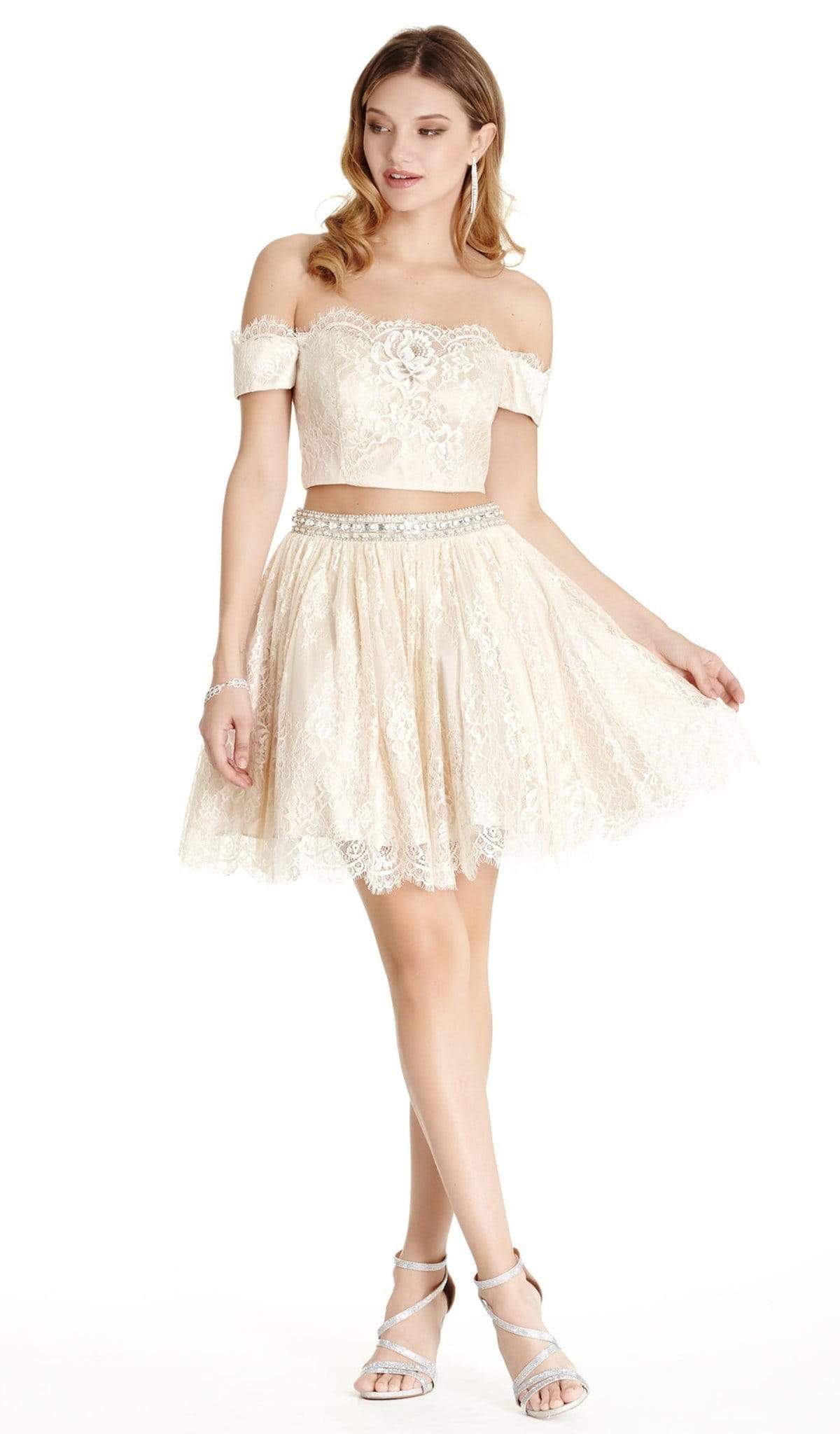 Lace Two Piece A-line Homecoming Dress Homecoming Dresses XXS / Champagne