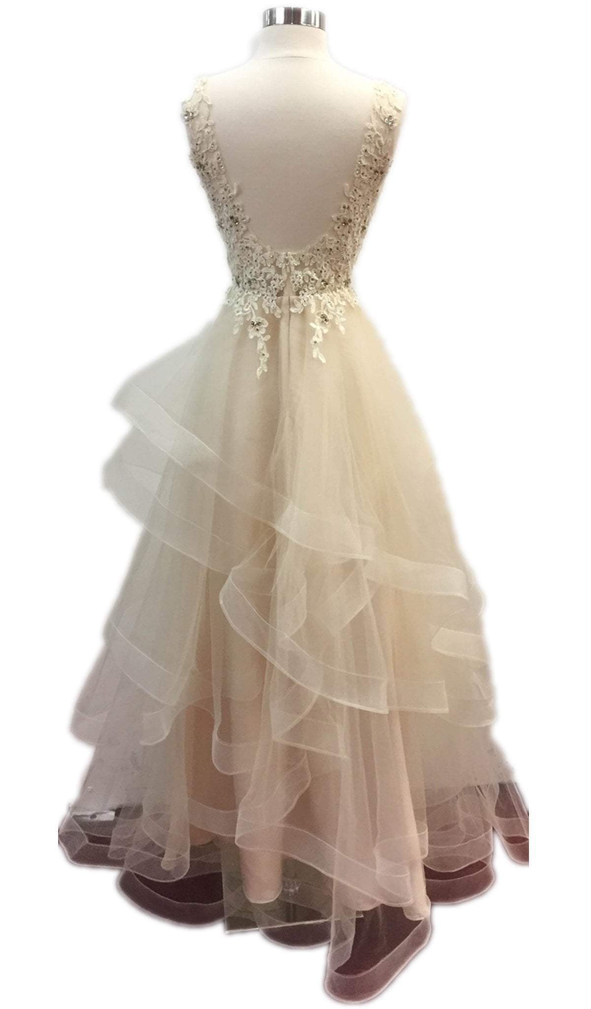 Lace V-neck Tiered Ruffled A-line Prom Dress Dress