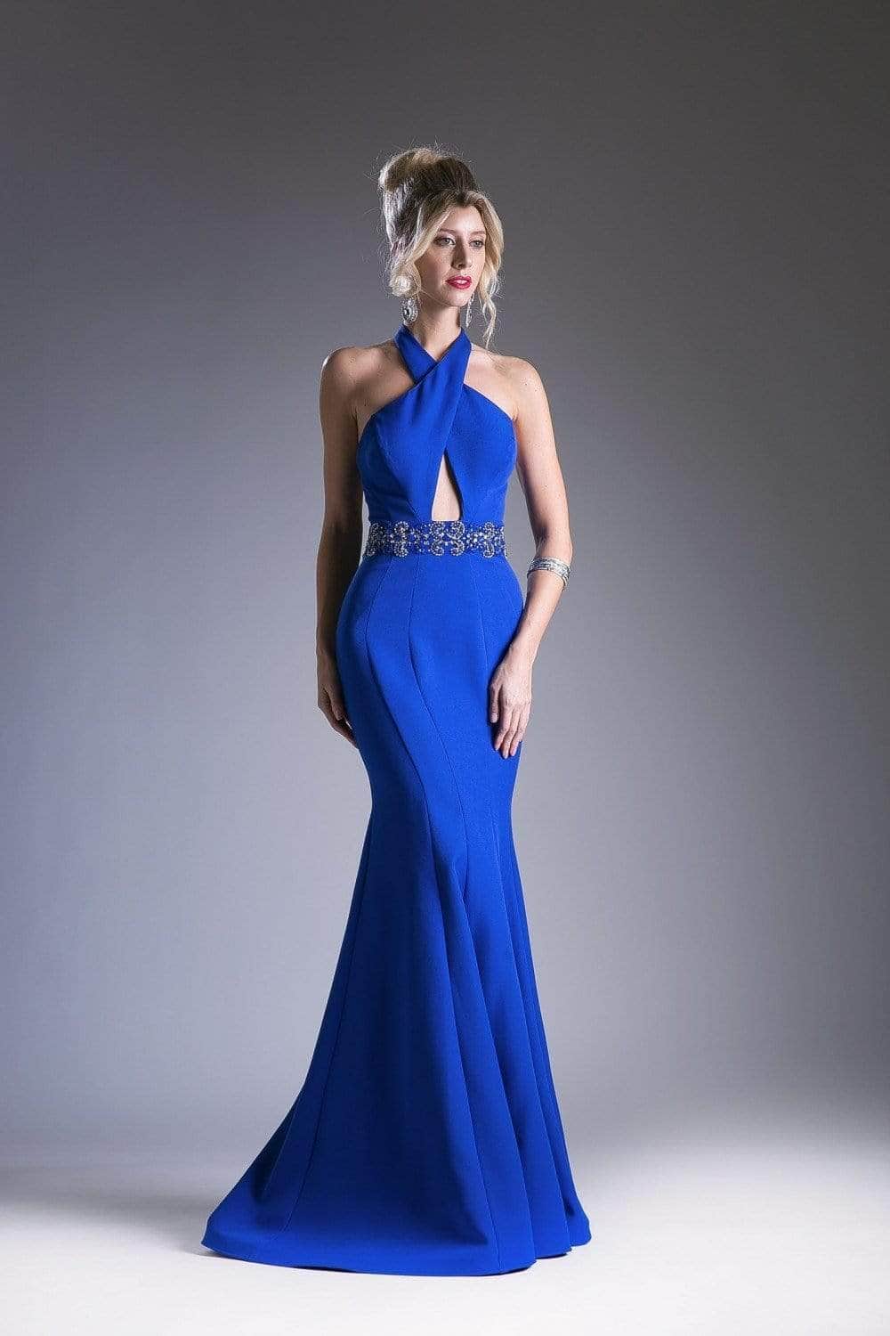 Ladivine 11978 - Scuba Mermaid Dress Halter Neck Evening Gown Evening Dresses 2 / Royal