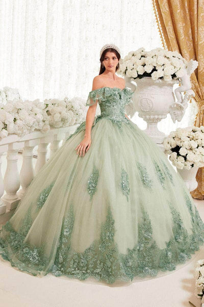 Cinderella Divine 15701 - Ruffled Off Shoulder Ballgown Ball Gowns S / Sage