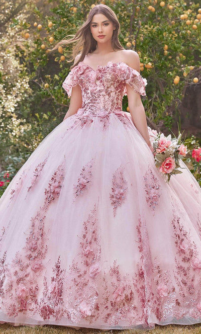 Cinderella Divine 15701 - Ruffled Off Shoulder Ballgown Ball Gowns XS / Blush