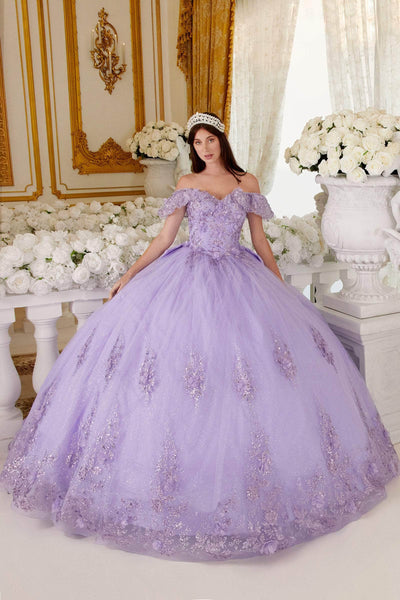 Cinderella Divine 15701 - Ruffled Off Shoulder Ballgown Ball Gowns XS / Lavender