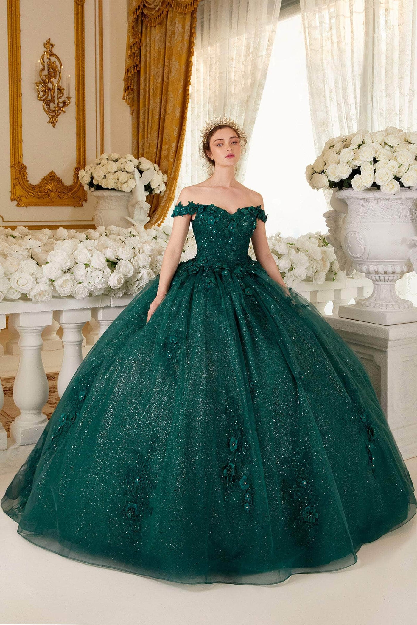 Cinderella Divine 15702 - Floral Applique Ballgown Evening Dresses