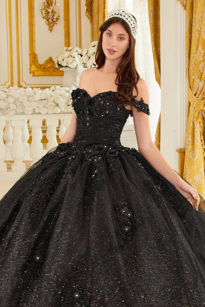 Cinderella Divine 15702 - Floral Applique Ballgown Evening Dresses XS / Black