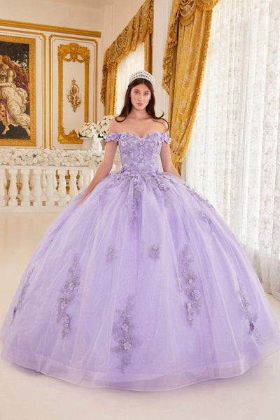 Cinderella Divine 15702 - Floral Applique Ballgown Evening Dresses XS / Lavender