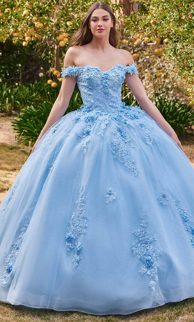 Cinderella Divine 15702 - Floral Applique Ballgown Evening Dresses XS / Light Blue