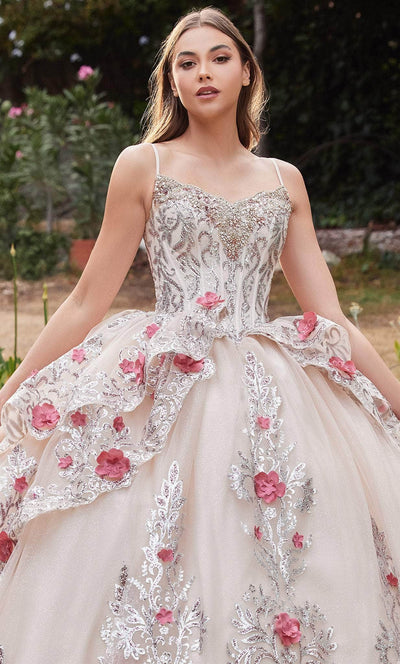 Cinderella Divine 15703 - Floral Detailed Ball Gown Ball Gowns