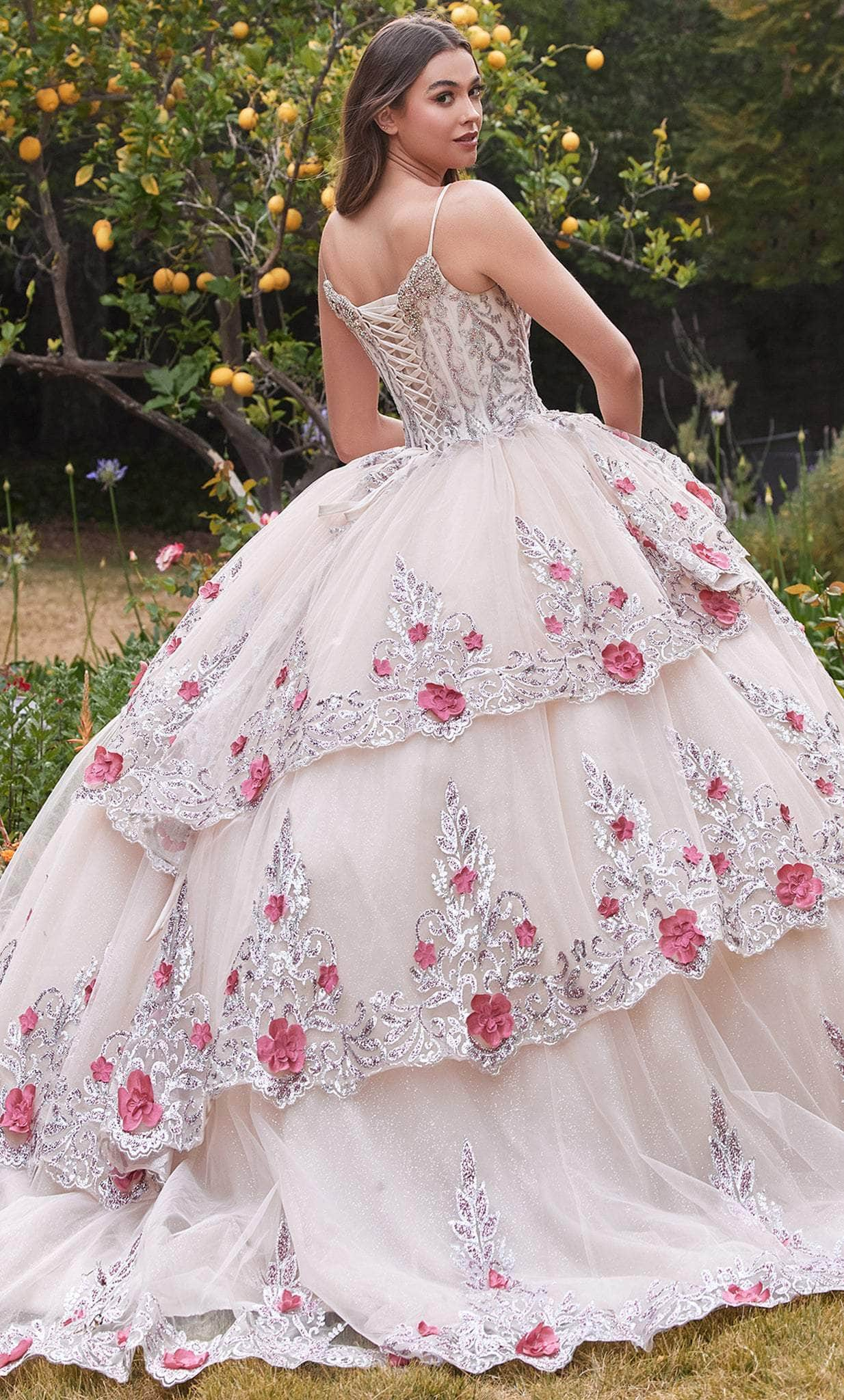 Cinderella Divine 15703 - Floral Detailed Ball Gown Ball Gowns