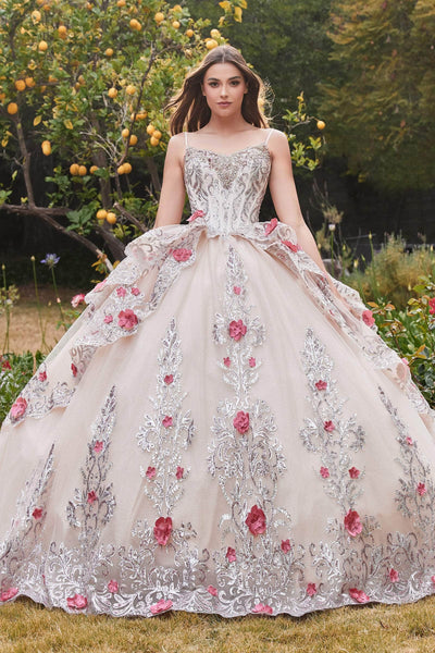 Cinderella Divine 15703 - Floral Detailed Ball Gown Special Occasion Dress