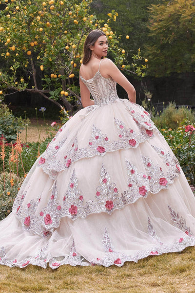 Cinderella Divine 15703 - Floral Detailed Ball Gown Special Occasion Dress