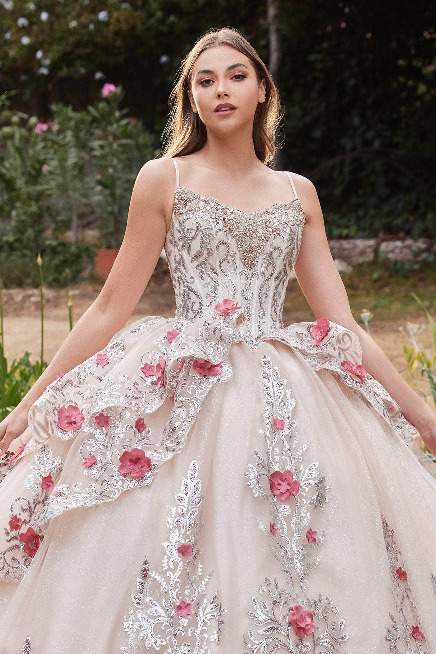 Cinderella Divine 15703 - Floral Detailed Ball Gown Special Occasion Dress