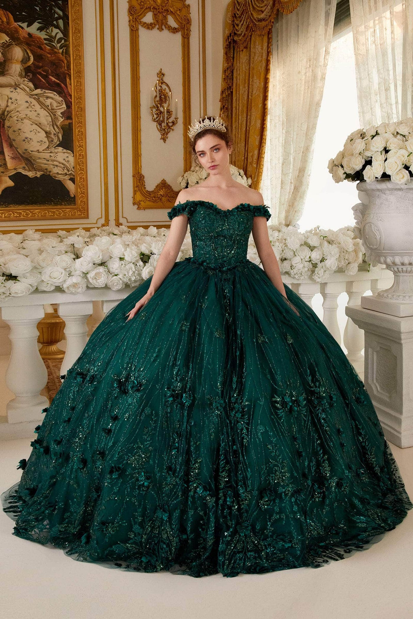 Cinderella Divine 15704 - Sweetheart Floral Appliqued Ballgown Ball Gowns