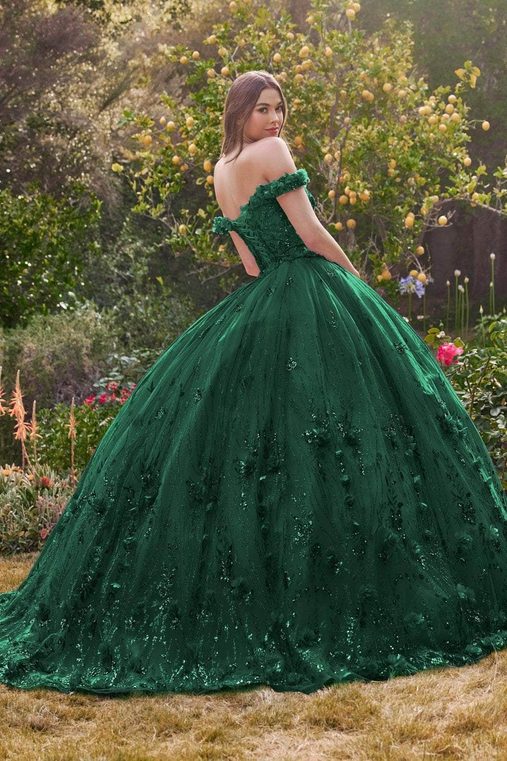 Cinderella Divine 15704 - Sweetheart Floral Appliqued Ballgown Ball Gowns XS / Emerald