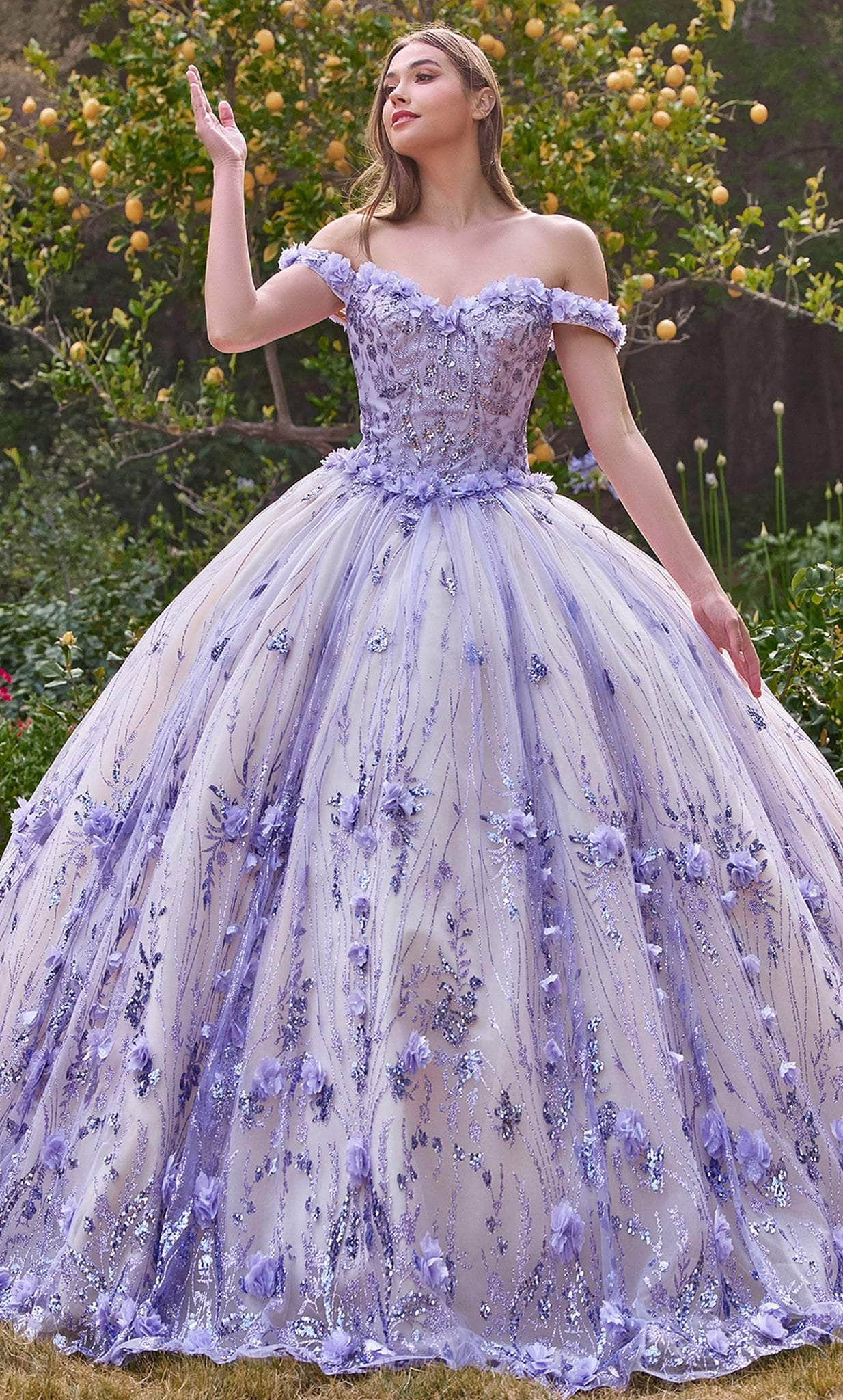 Cinderella Divine 15704 - Sweetheart Floral Appliqued Ballgown Ball Gowns XS / Lilac