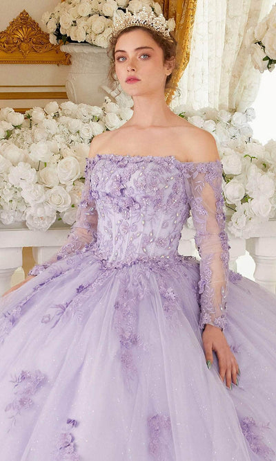 Cinderella Divine 15706 - Long Sleeve Off-Shoulder Ballgown Special Occasion Dress