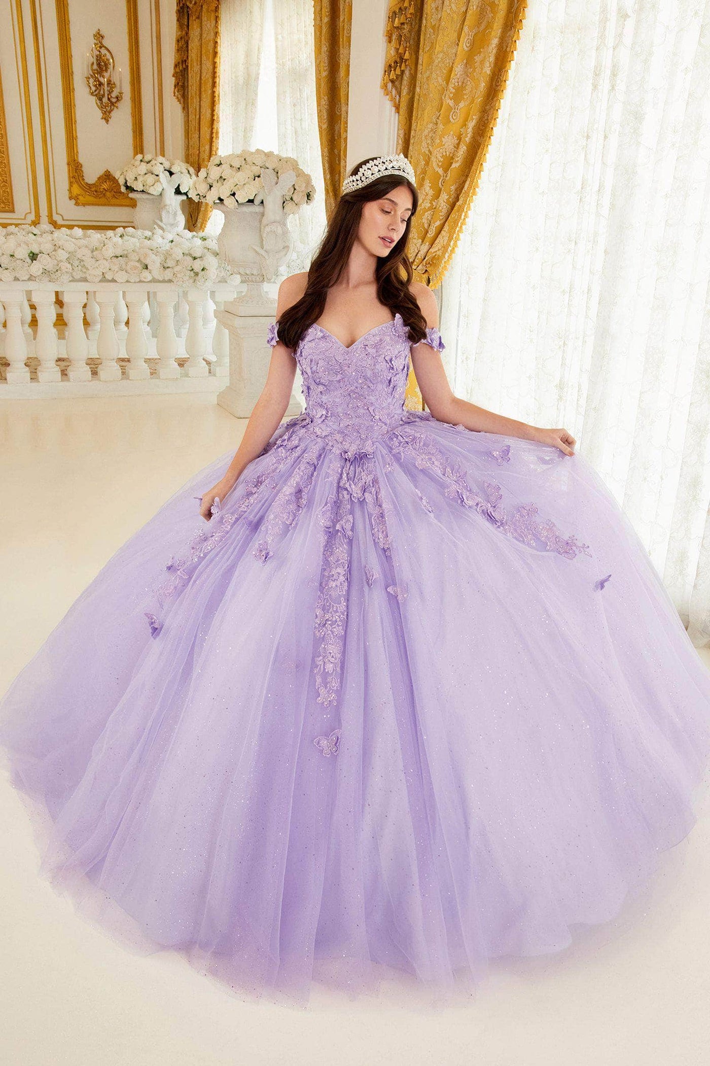 Cinderella Divine 15709 - Beaded Off-Shoulder Ballgown Special Occasion Dress