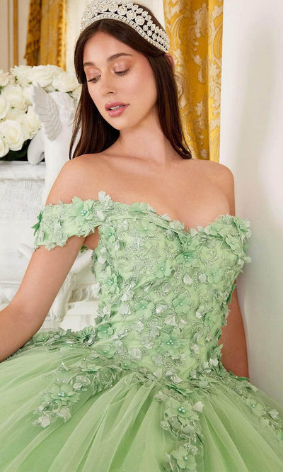 Cinderella Divine 15710 - Floral Embellished Off-Shoulder Ballgown Ball Gowns