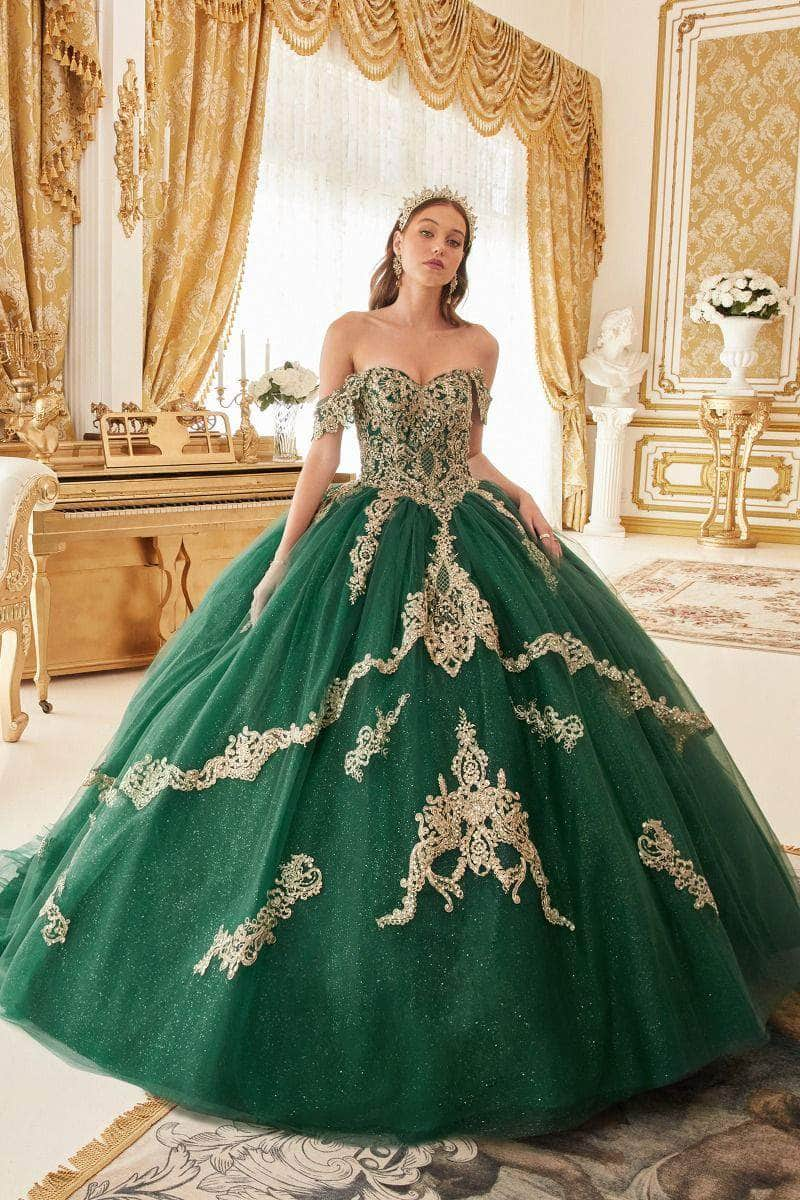 Cinderella Divine 15711 - Lace Applique Embellished Off-Shoulder Ballgown Ball Gowns