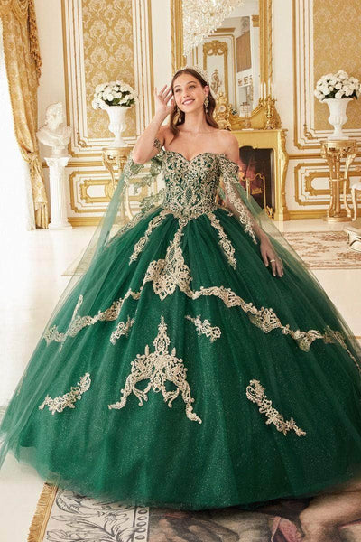 Cinderella Divine 15711 - Lace Applique Embellished Off-Shoulder Ballgown Ball Gowns