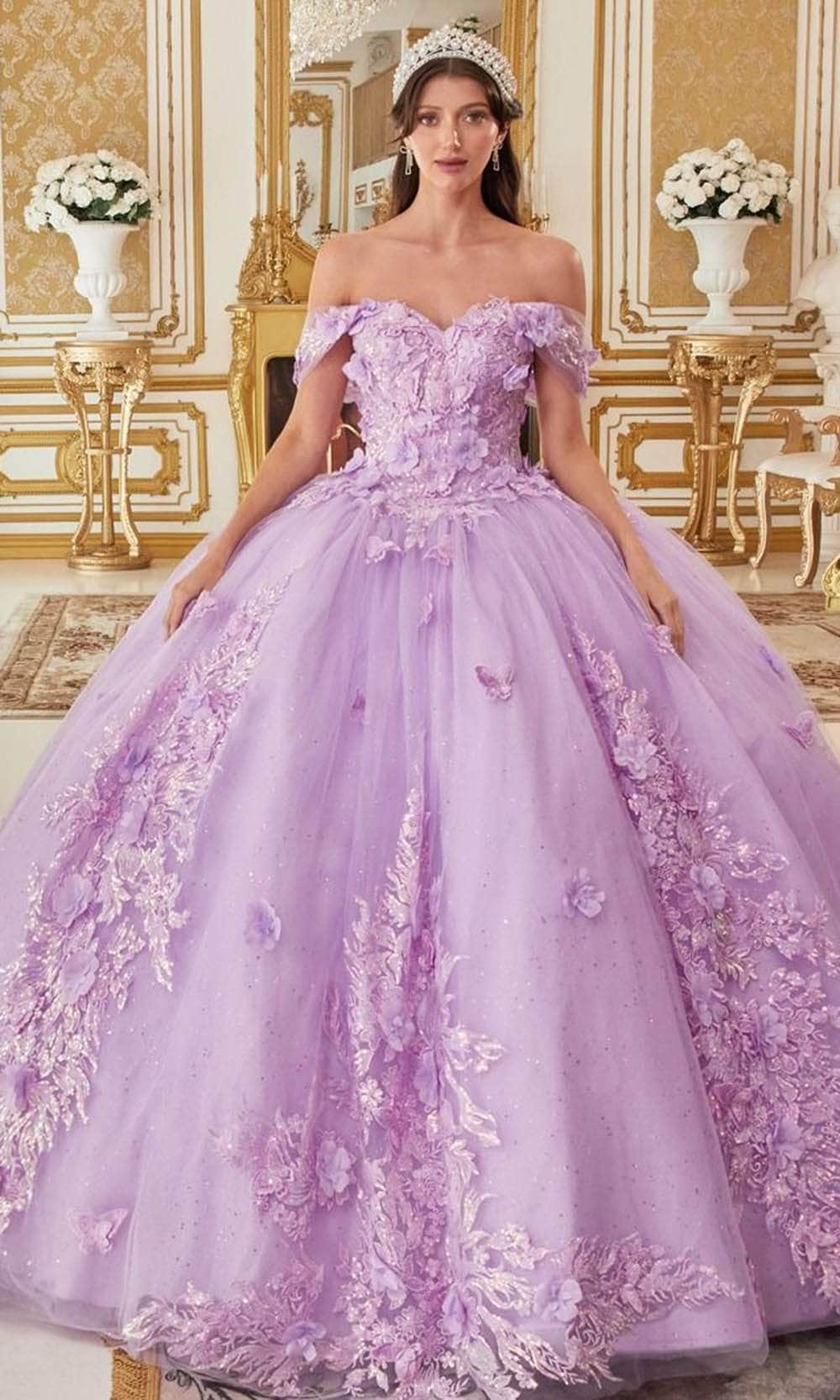 Cinderella Divine 15713 - 3D Floral Applique Embellished Sweetheart Ballgown Ball Gowns XXS / Lavender